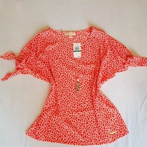 Coral and white Michael Kors cold shoulder blouse